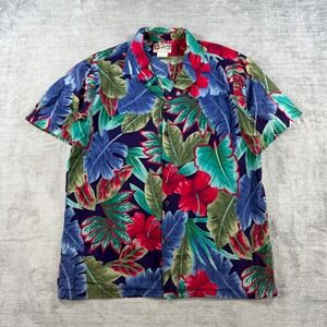 Hilo Hattie Hawaiian Shirt Mens Large Multicolor Floral Tropical Aloha Hibiscus